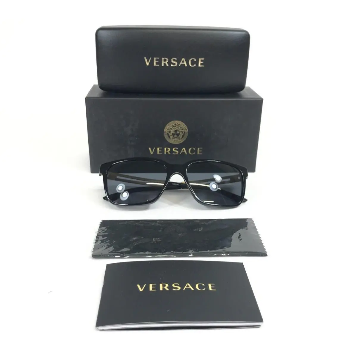 Sunglasses MOD.4307 GB1/87 Shiny Black Gold Logo Frames w/ Grey Lenses by Versace