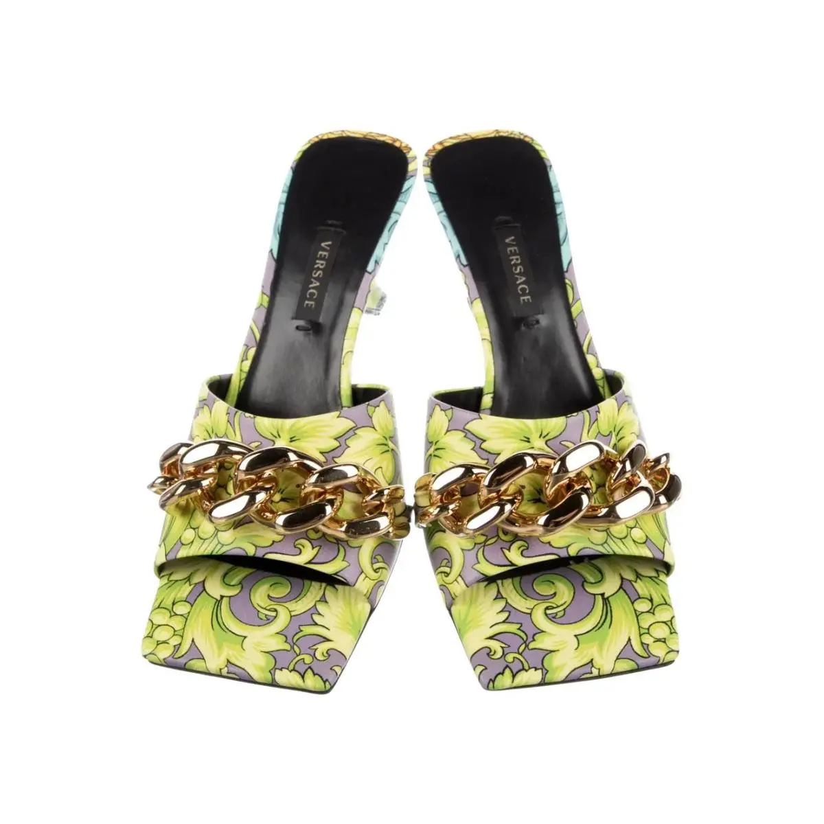 Versace Medusa Chain Barocco-print Leather Mules Shoes Sandals Size 36