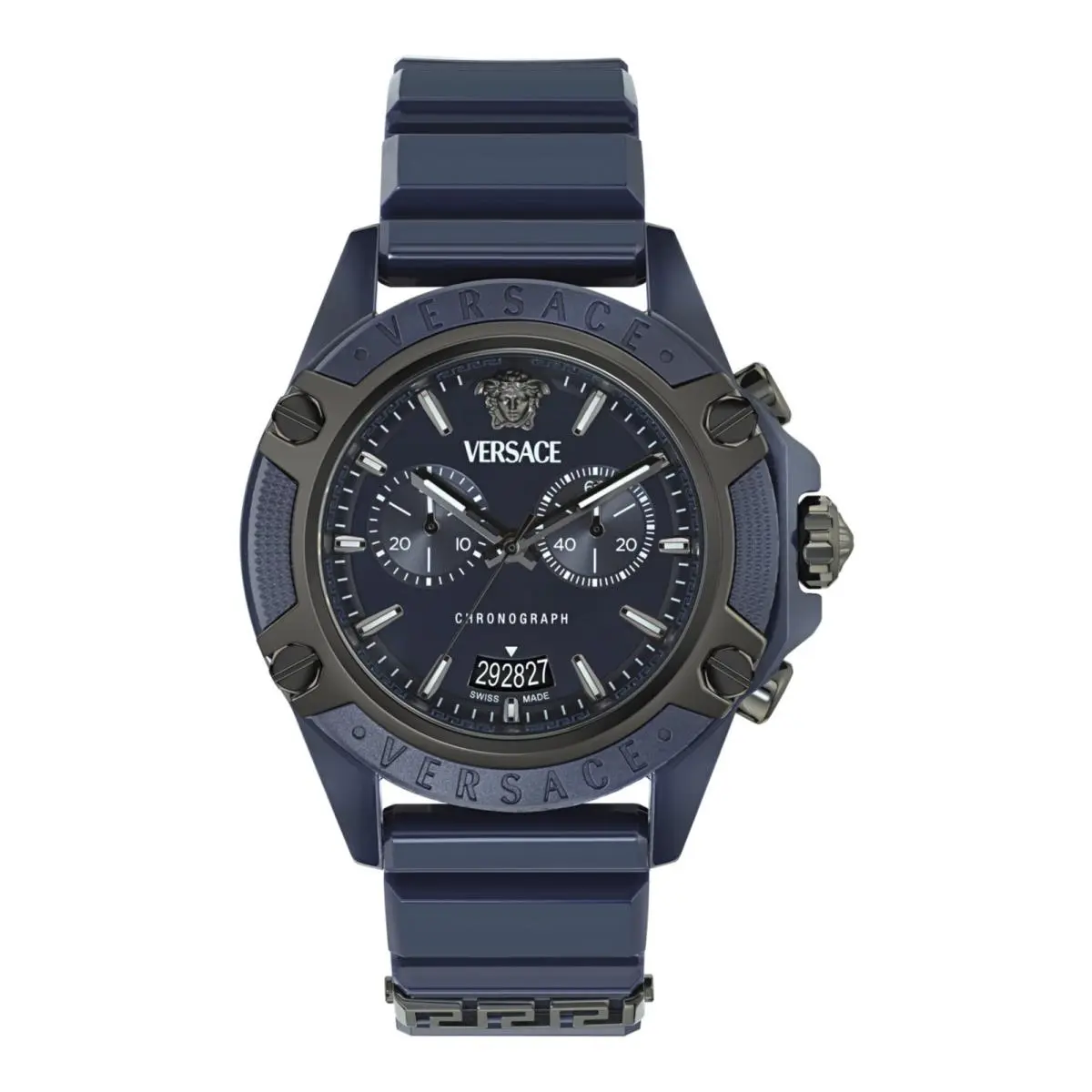 Versace Mens Blue 44mm Strap Fashion Watch