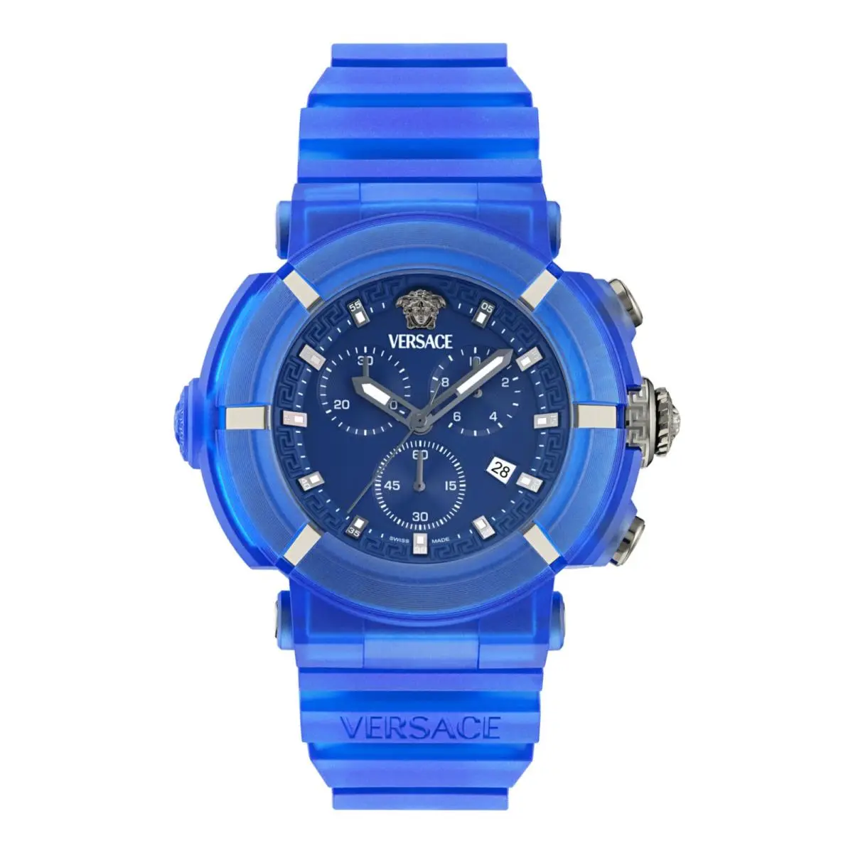 Versace Mens Blue 45mm Strap Fashion Watch