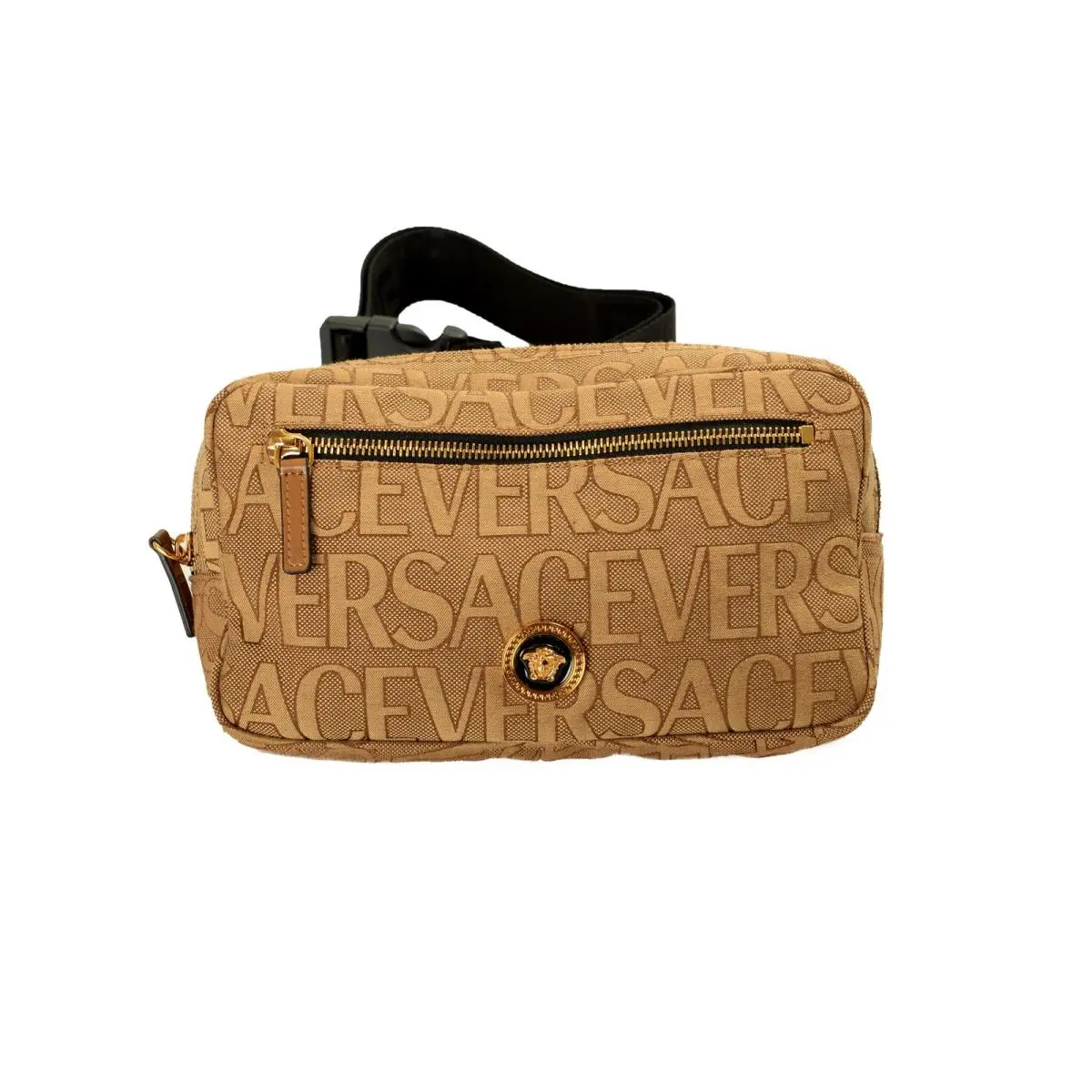 Versace Unisex Gold Medusa Logo Print Canvas Crossbody Fanny Shoulder Bag