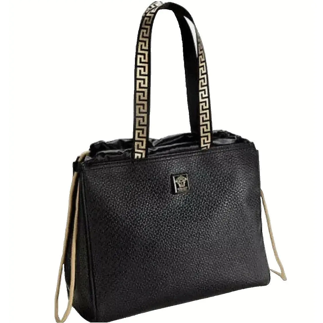Versace Parfums Women`s Black Gold Leather Weekender Large Tote Bag