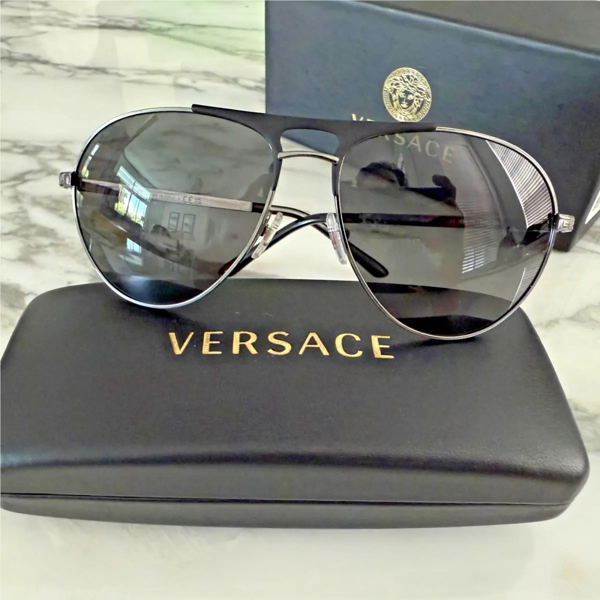 Versace Sunglasses Mod 2164 Black Gold Frames with Gray Lenses