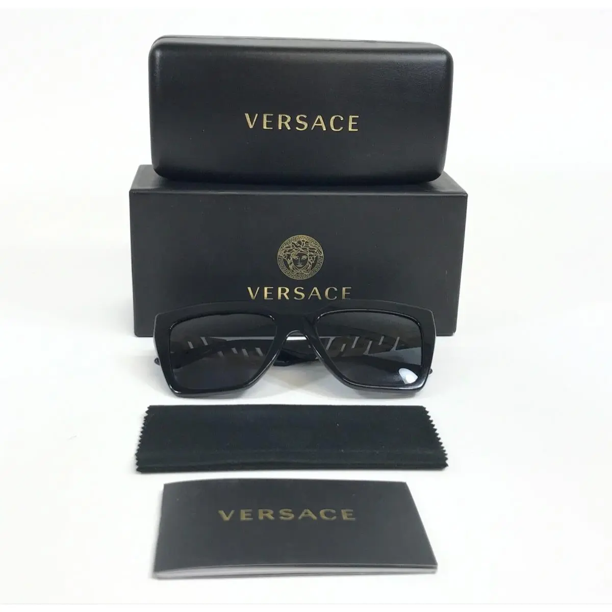 Sunglasses MOD.4418 GB1/87 Shiny Black Gold Frames Dark Gray Lenses by Versace