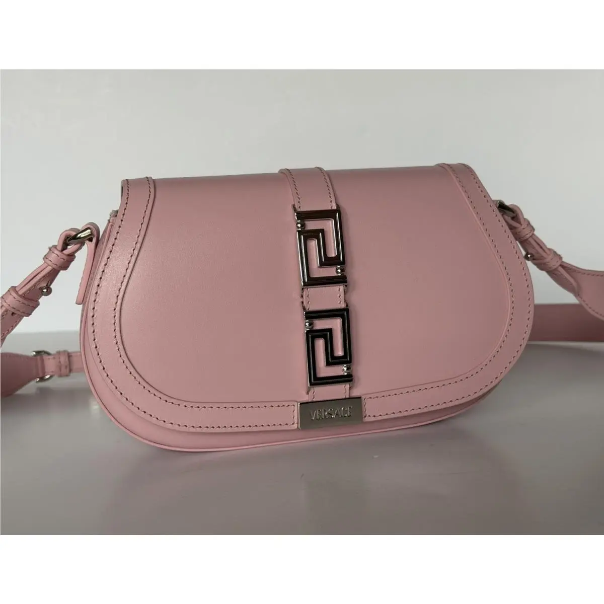 Versace La Greca Leather Light Pink Medium Shoulder Bag 1023417 Italy