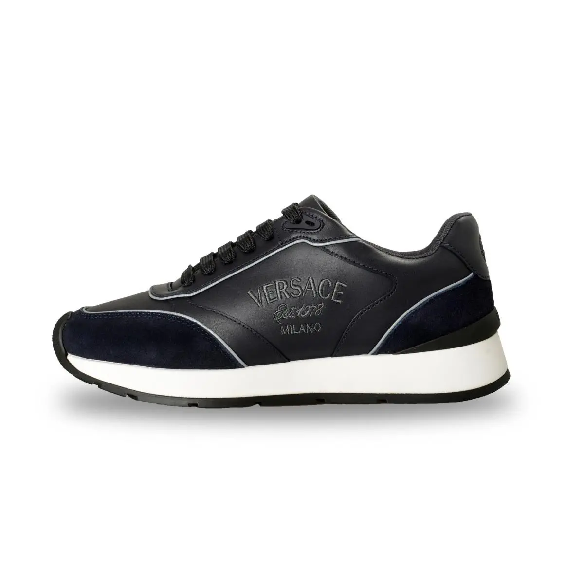 Versace Men`s Blue Leather Suede Logo Embroidery Sneakers Shoes US 9 IT 42