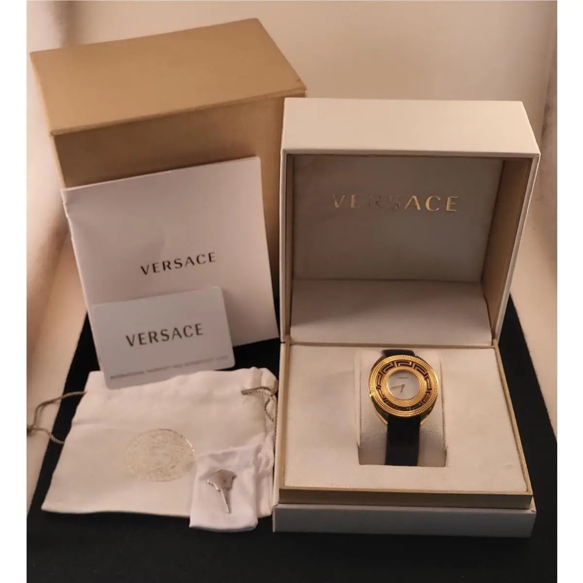 Versace Lady`s Destiny Mother Of Pearl Dial Gold-tone Watch Complete Mint Cond