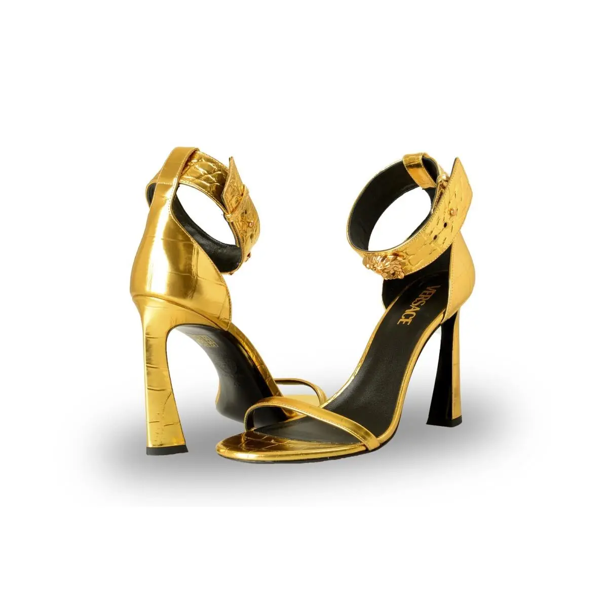 Women`s Gold Leather Croc Print Sandals Shoes US 9 IT 39 by Versace