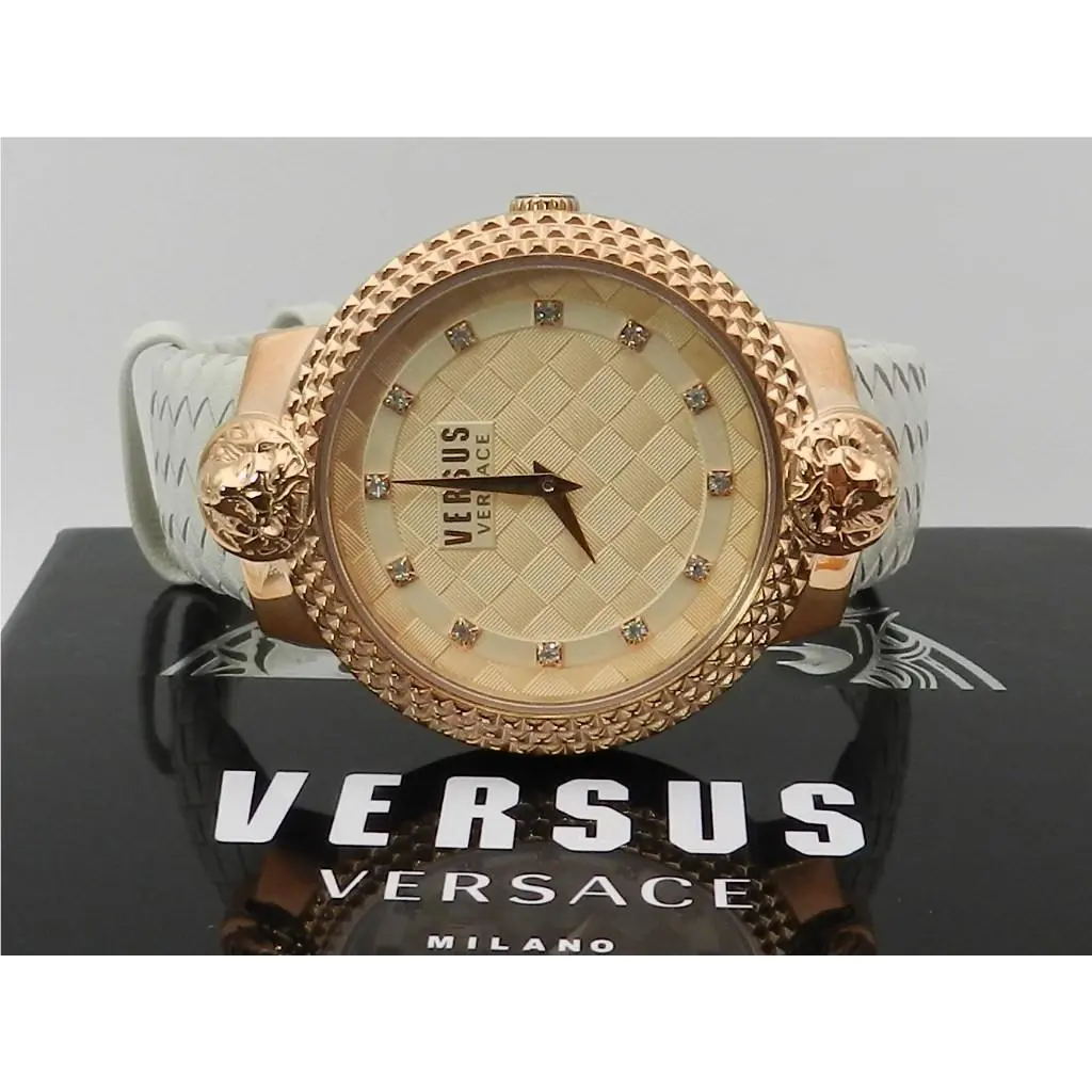 Versus Versace Women`s Mouffetard Two Hand Beige Leather Watch 38mm