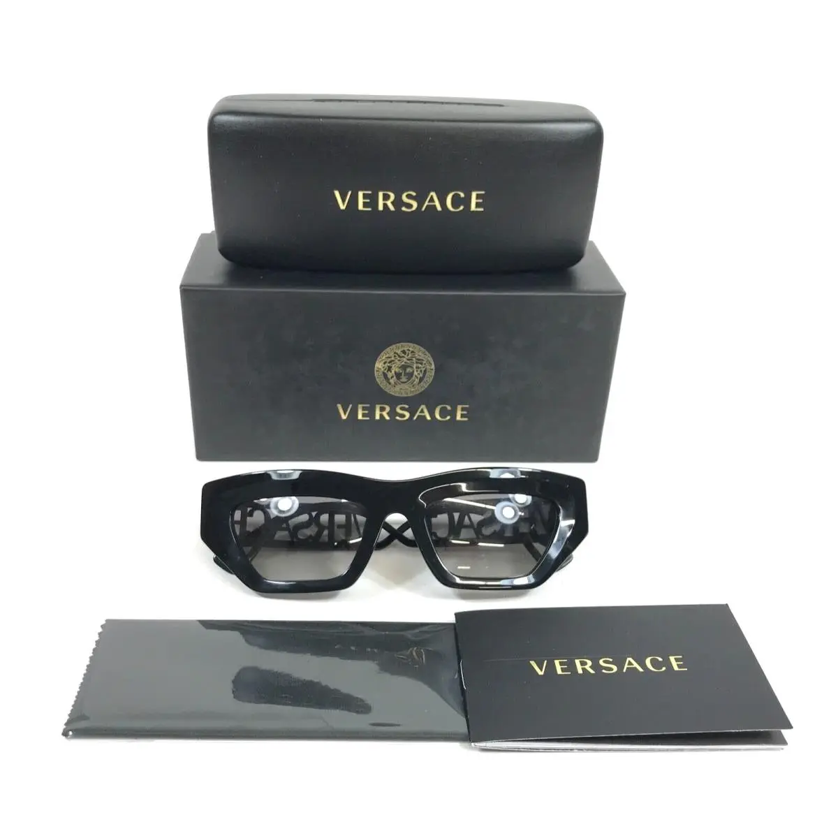 Versace Sunglasses MOD.4432-U 5232/11 Thick Black Cat Eye Frames w/ Gray Lenses