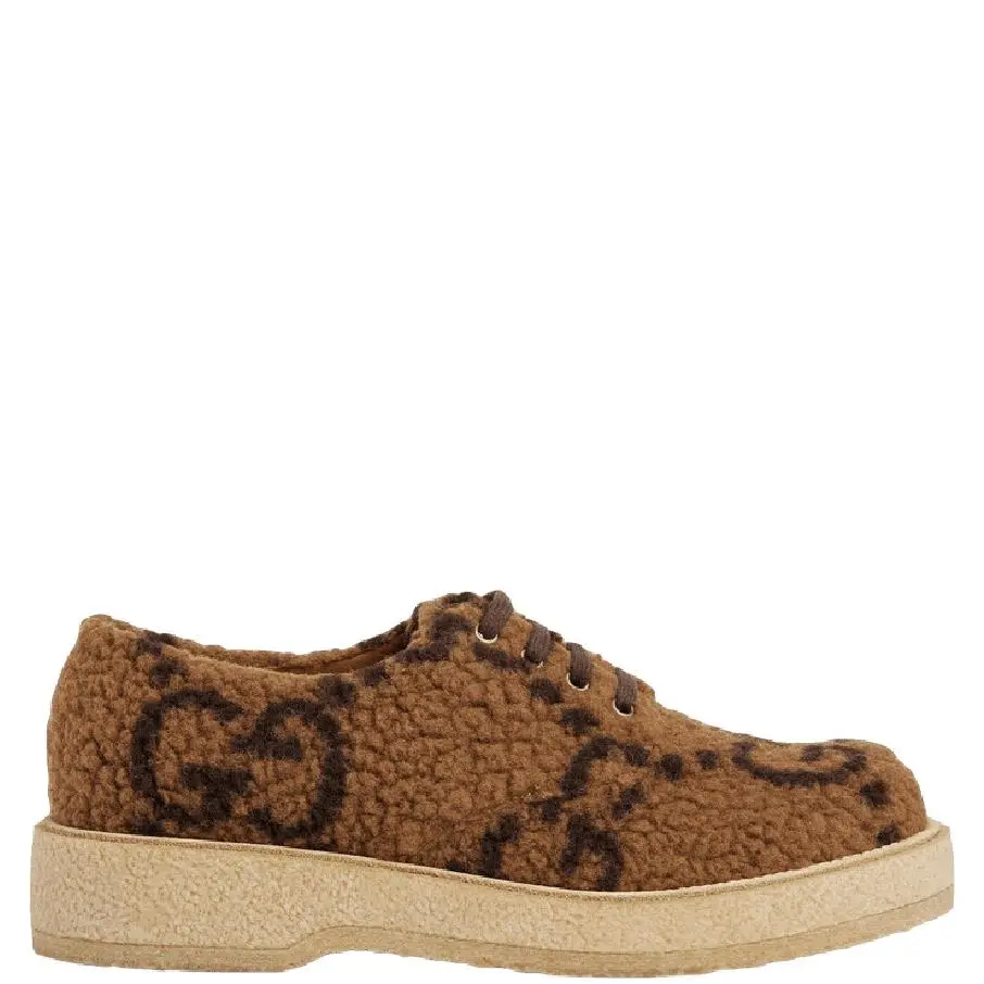 Gucci Hooper Men`s Brown Lace up Knit Fur GG Shoe Sz. Gucci 9 719712