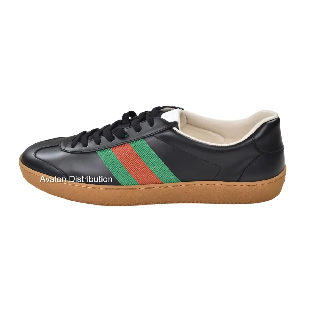 Men`s Gucci Black Leather G74 Web Tennis Sneakers 858981 - Black