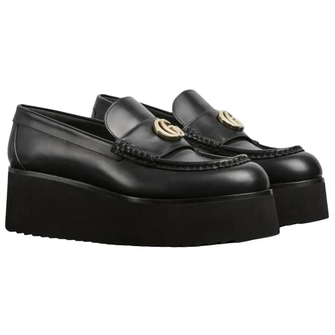 Gucci Black Leather Double G Creeper Platform Loafer 816326