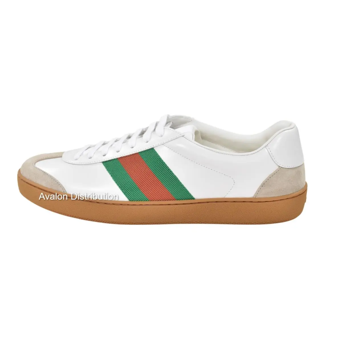 Men`s Gucci White Leather G74 Web Tennis Sneakers 858981 - White