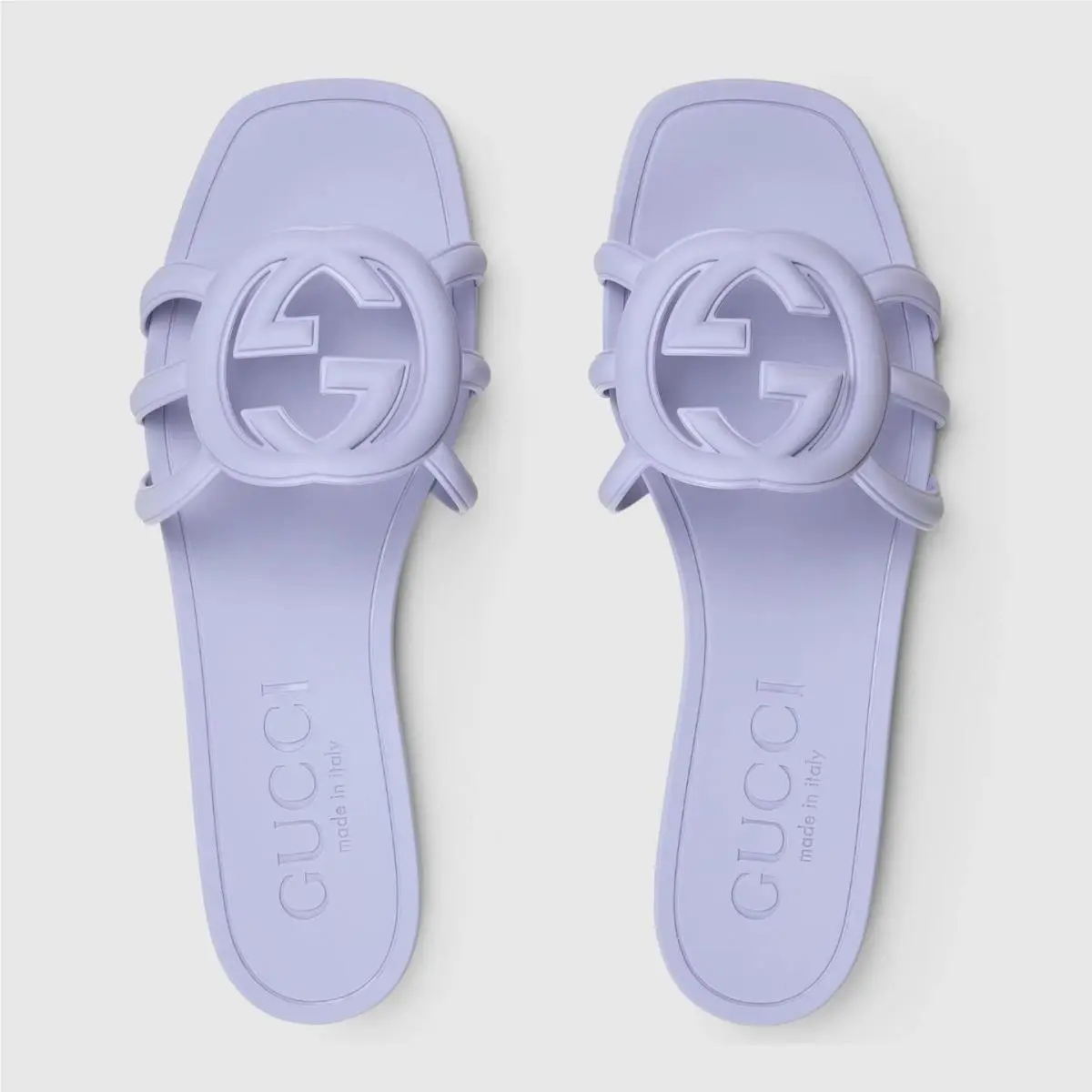 Interlocking GG Logo Cutout Rubber Slides Mules Sandals Shoes Lilac by Gucci