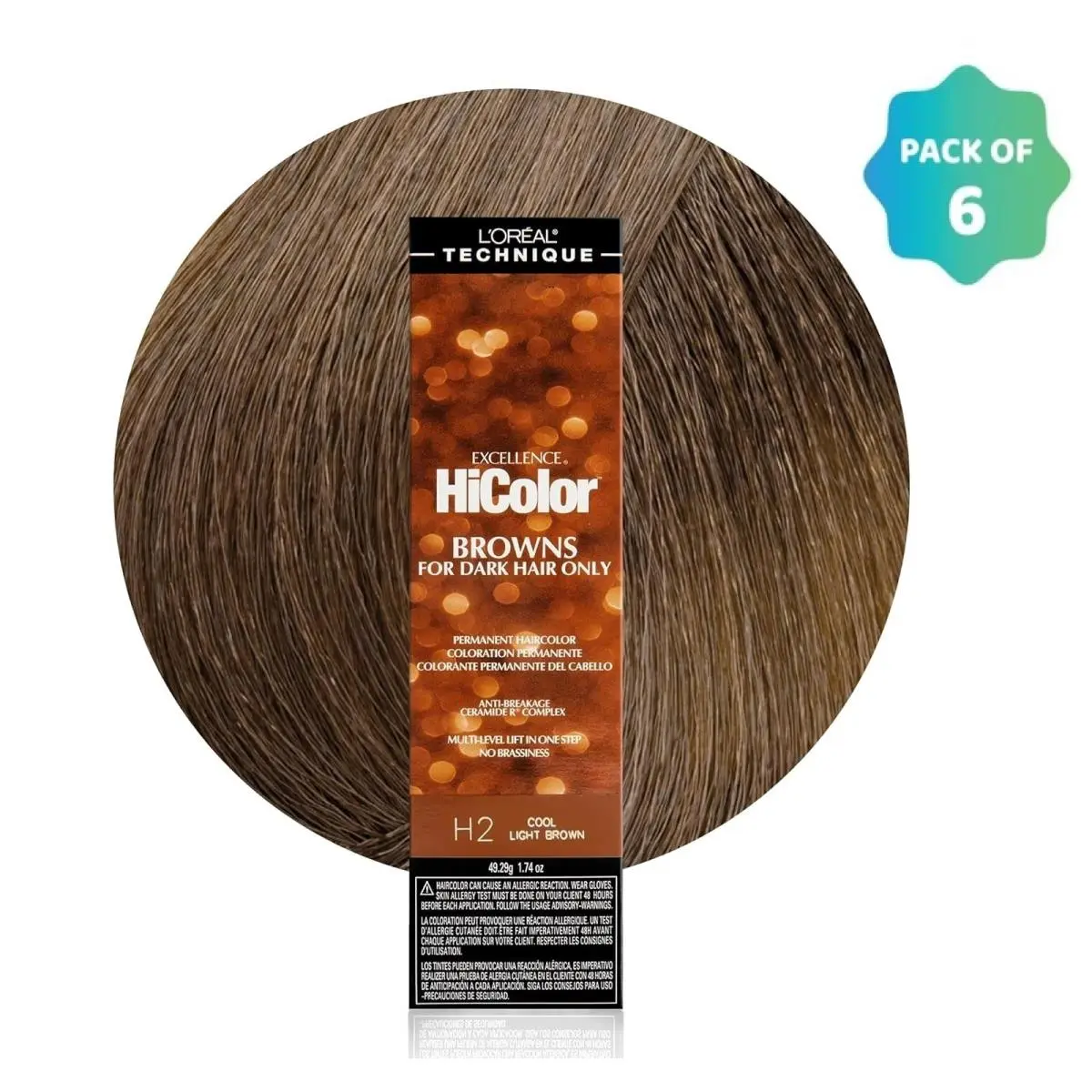 L`oréal 6Pack L’oreal Hicolor Permanent Hair Color For Dark Hair H2 Cool Light Brown