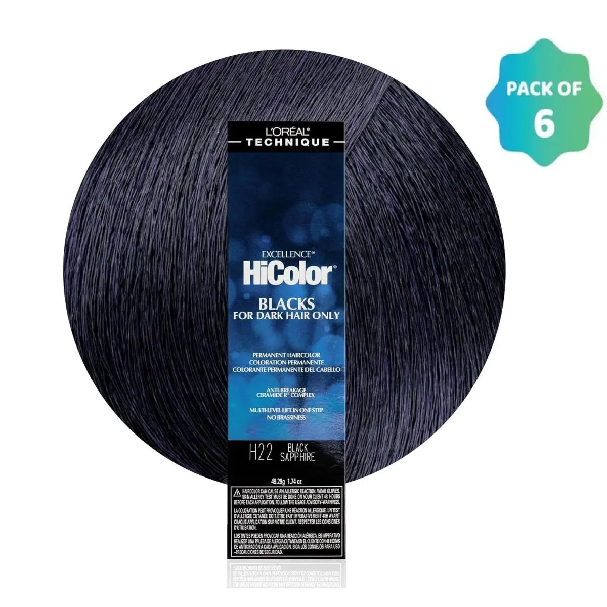 L`oréal 6 Pack L’oreal Hicolor Permanent Hair Color For Dark Hair H22 Black Sapphire