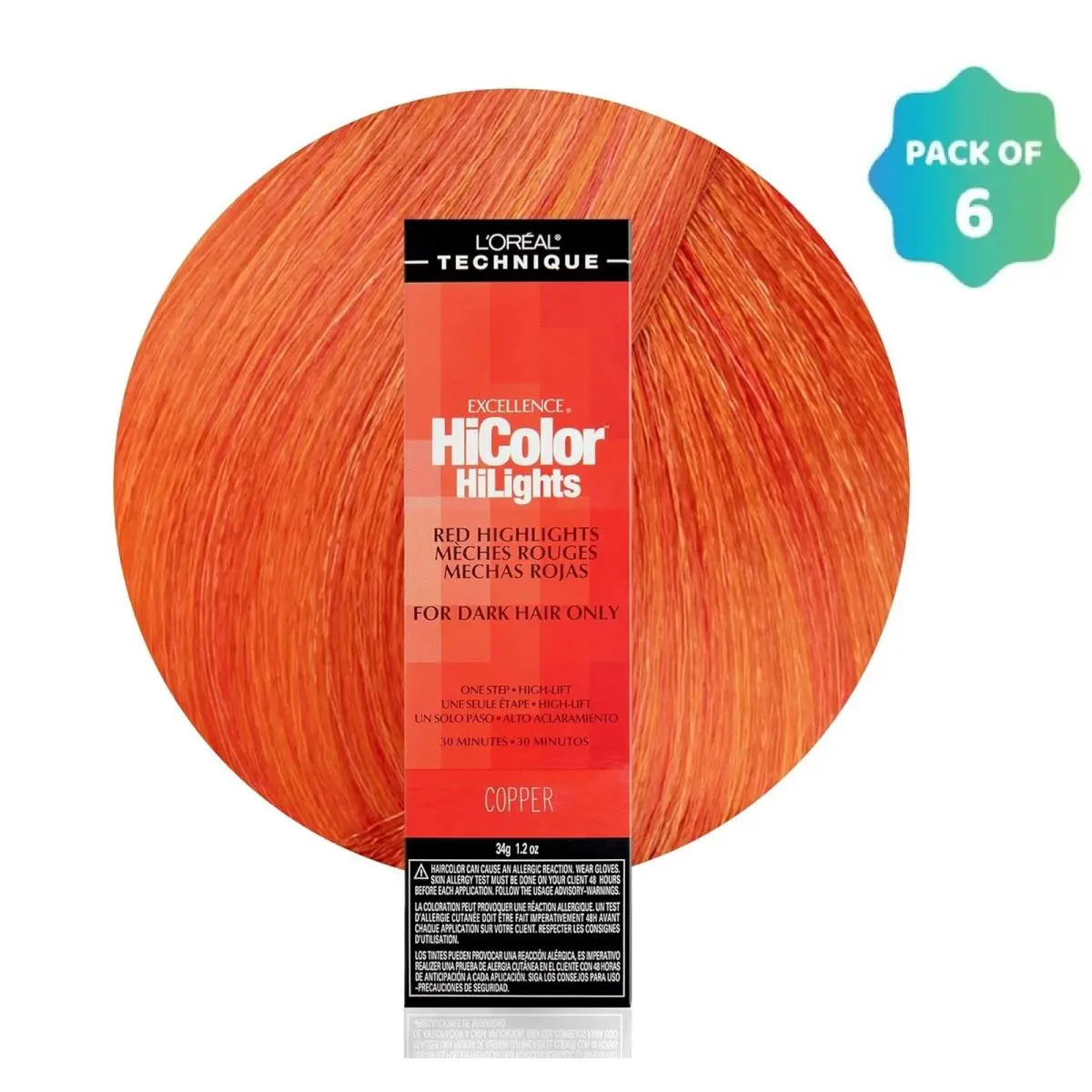 L`oréal 6 Pack L’oreal Hicolor Permanent Hair Color For Dark Hair Only Copper