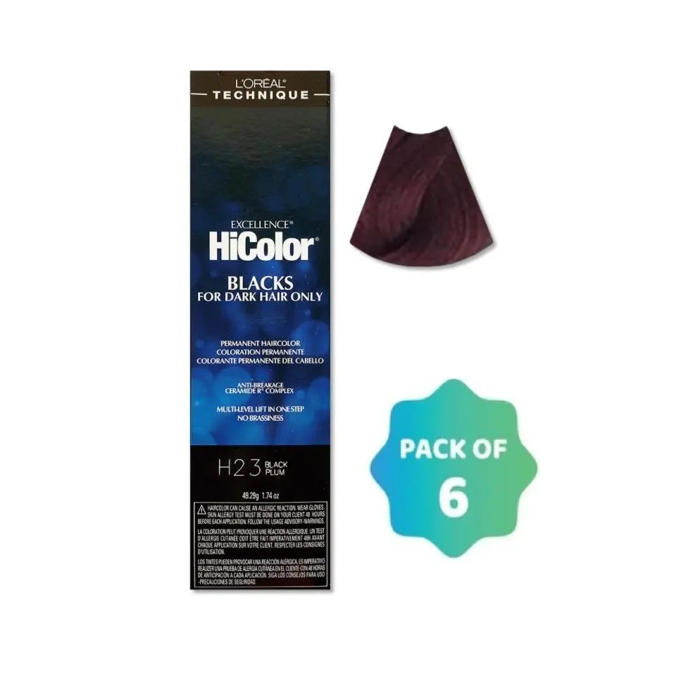 L`oréal 6 Pack L’oreal Hicolor Permanent Hair Color For Dark Hair H23 Black Plum