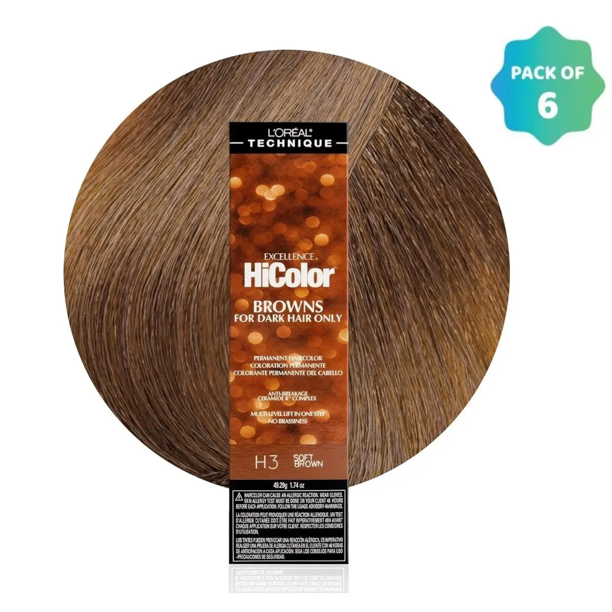 L`oréal 6 Pack L’oreal Hicolor Permanent Hair Color For Dark Hair H3 Soft Brown