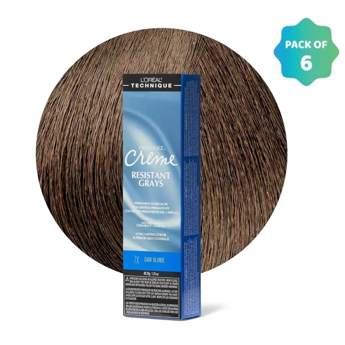 L`oréal 6 Pack L’oreal Excellence Creme Resistant Grays Hair Color 7X Dark Blonde