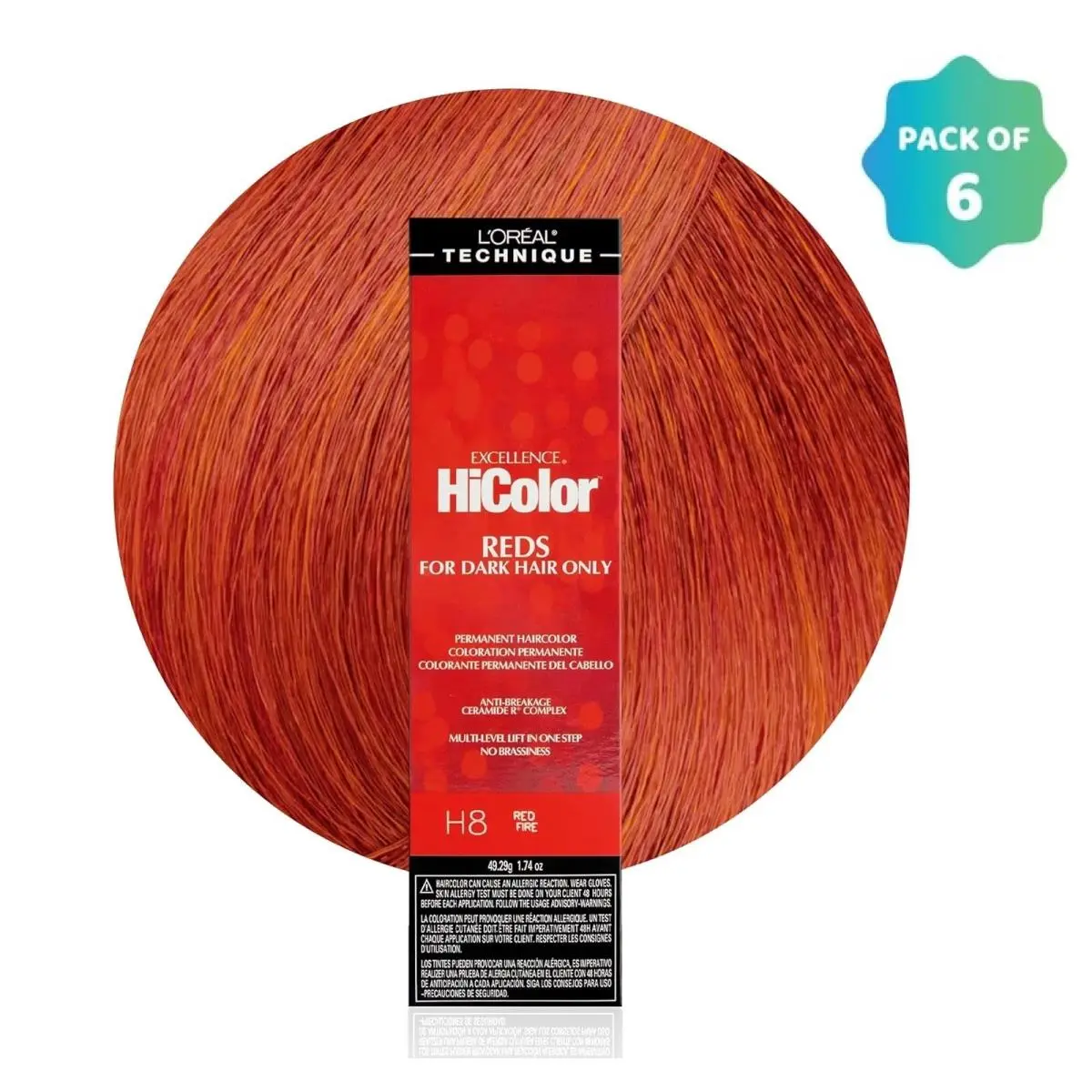 L`oréal 6 Pack L’oreal Hicolor Permanent Hair Color For Dark Hair Only H8 Red Fire