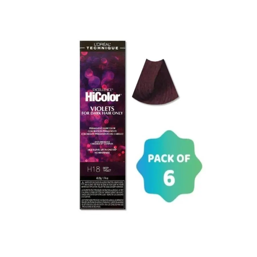 L`oréal 6 Pack L’oreal Hicolor Permanent Hair Color For Dark Hair H18 Deep Violet