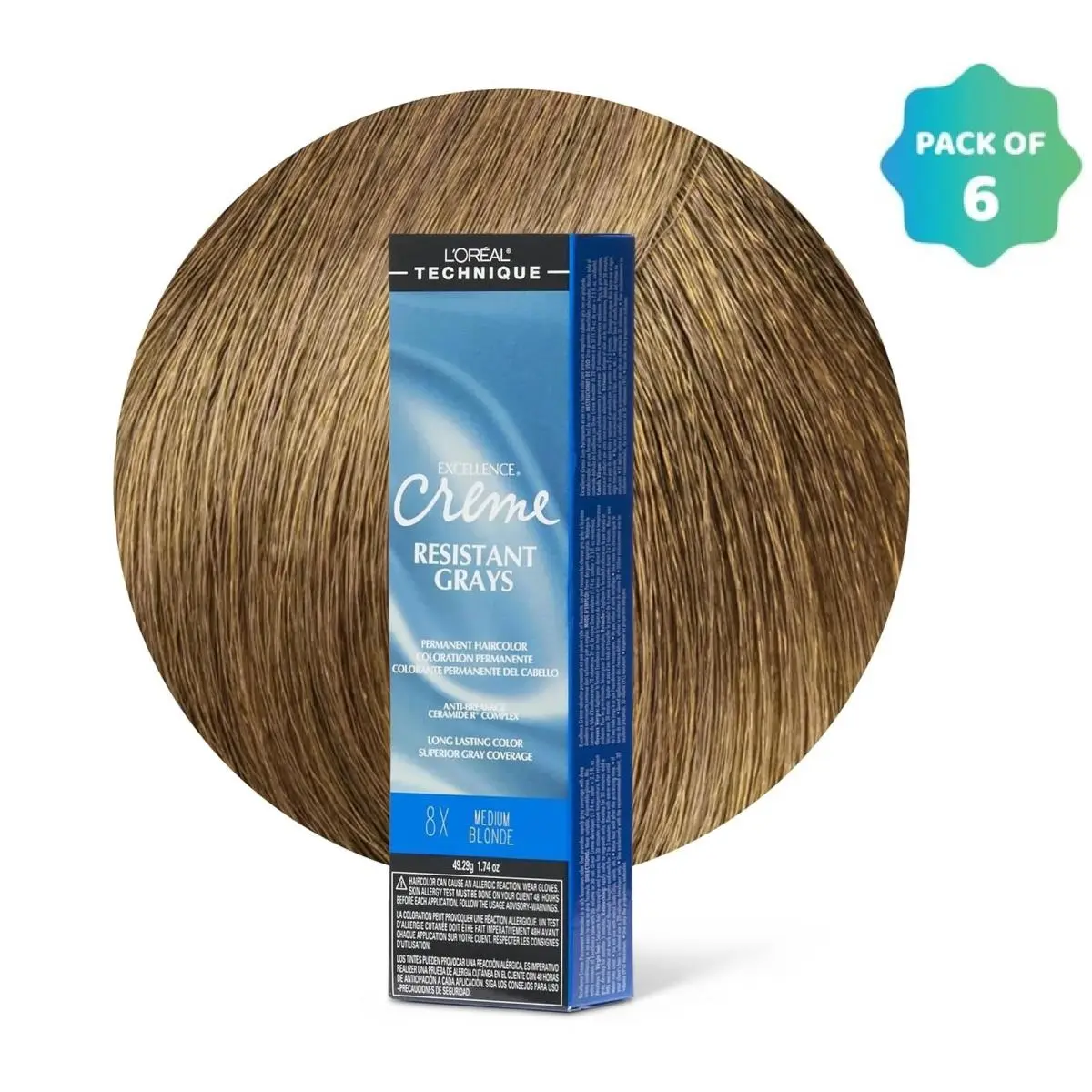 L`oréal 6 Pack L’oreal Excellence Creme Resistant Grays Hair Color 8X Medium Blonde