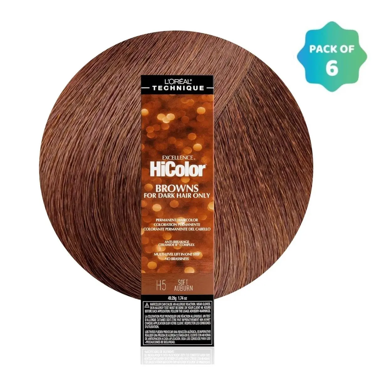 L`oréal 6 Pack L’oreal Hicolor Permanent Hair Color For Dark Hair H5 Soft Auburn