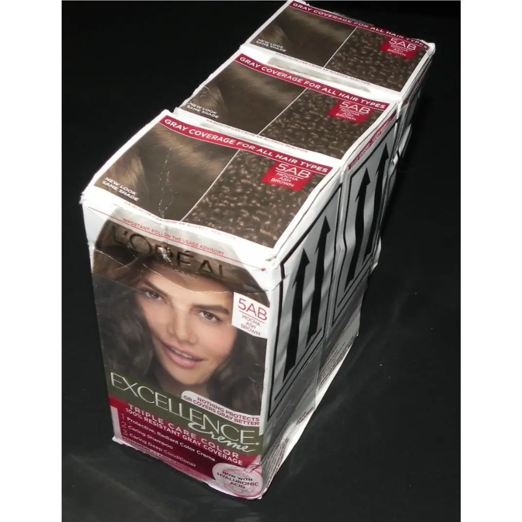 3 PK L`oreal Paris Excellence Creme Permanent Hair Color 5AB Mocha Ash Brown