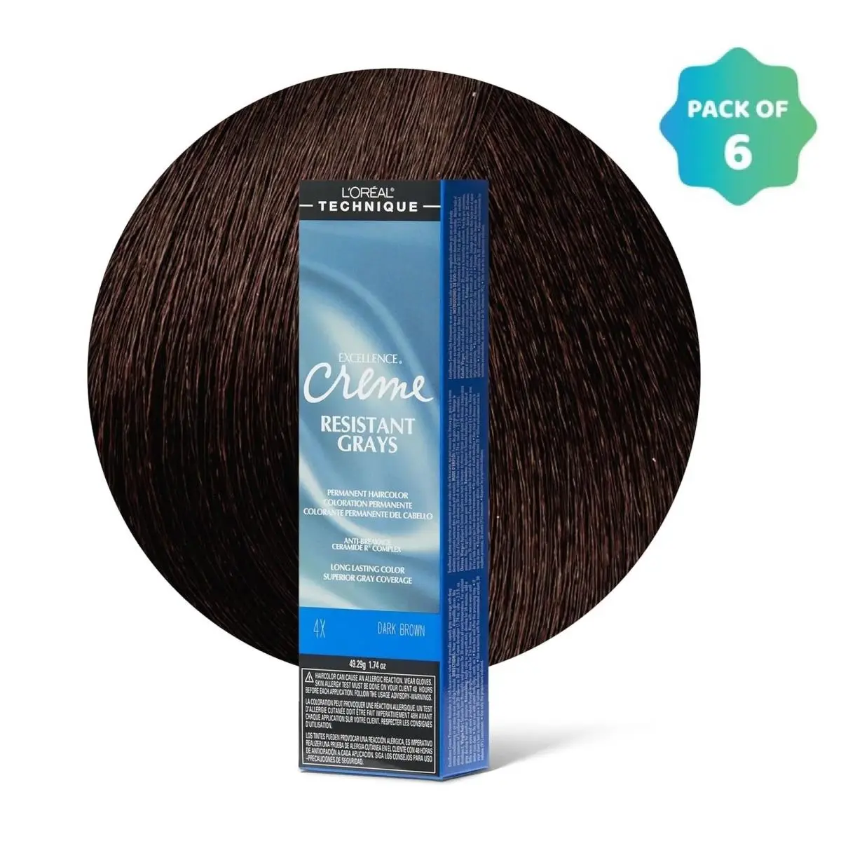 L`oréal 6 Pack L’oreal Excellence Creme Resistant Grays Hair Color 4X Dark Brown