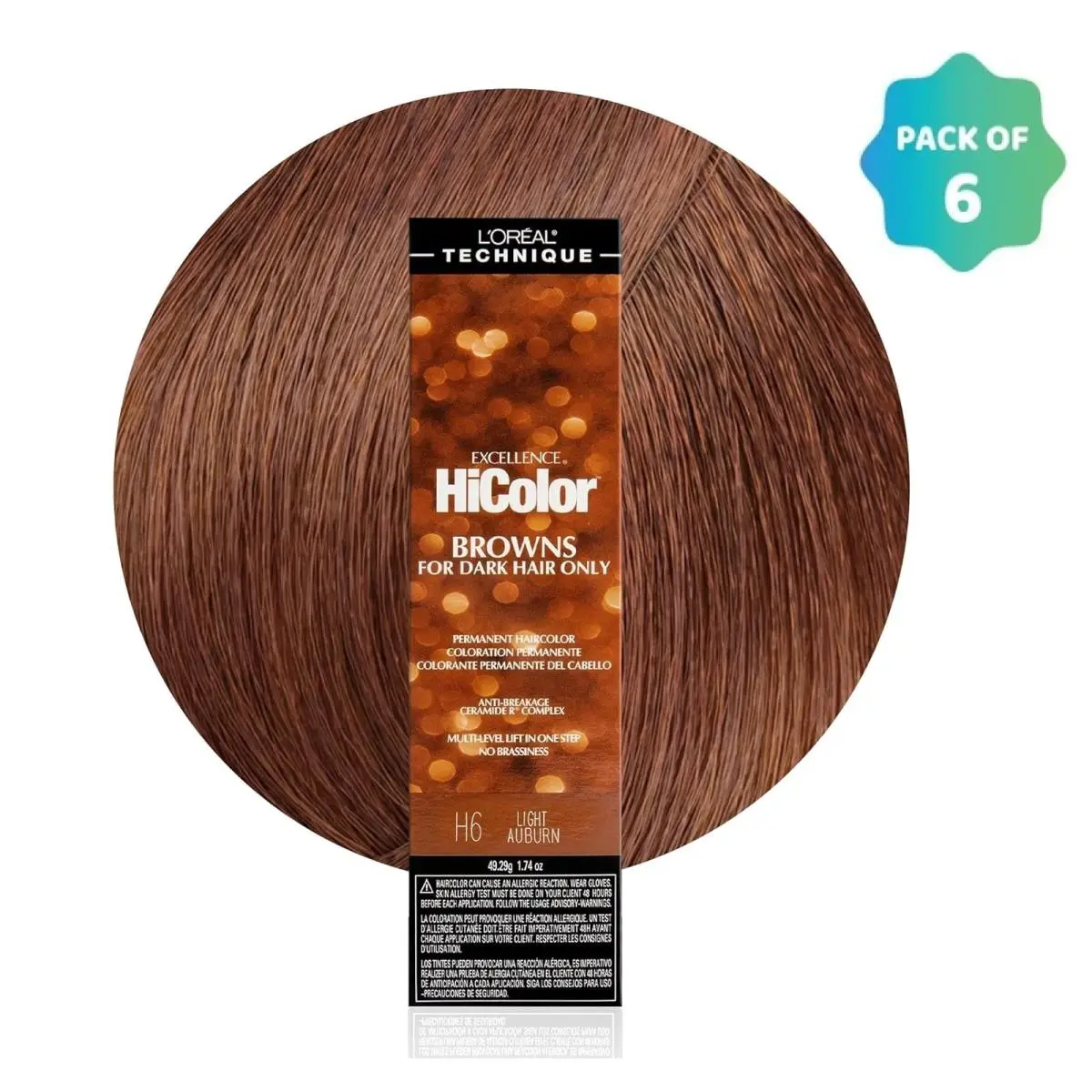 L`oréal 6 Pack L’oreal Hicolor Permanent Hair Color For Dark Hair H6 Light Auburn