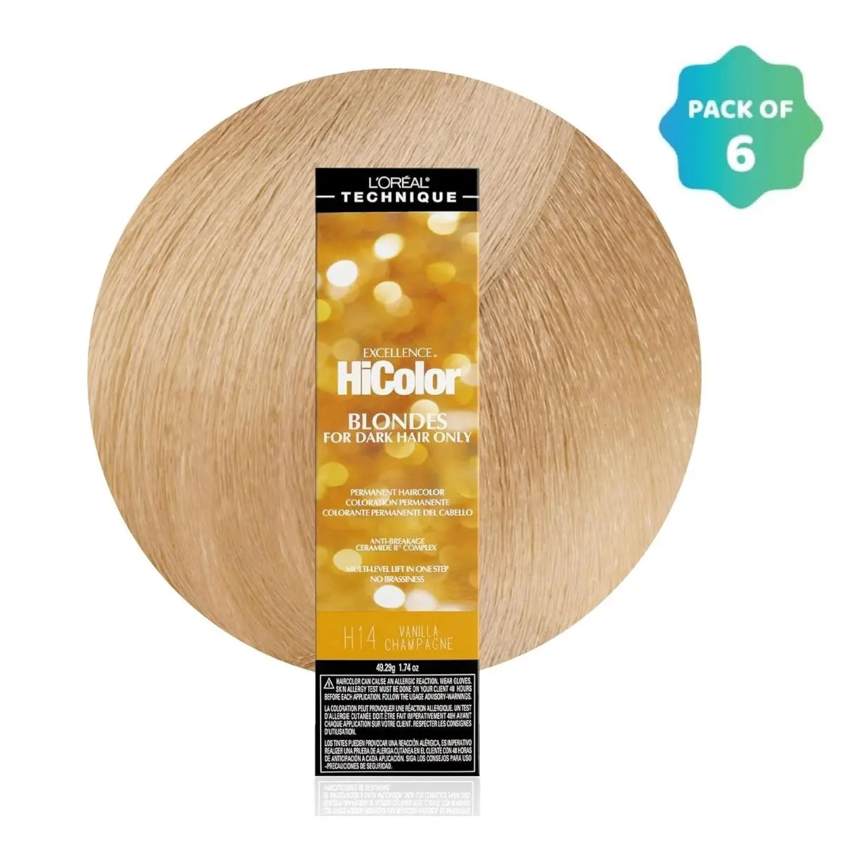 L`oréal 6 Pack L’oreal Hicolor Permanent Hair Color /dark Hair H14 Vanilla Champagne