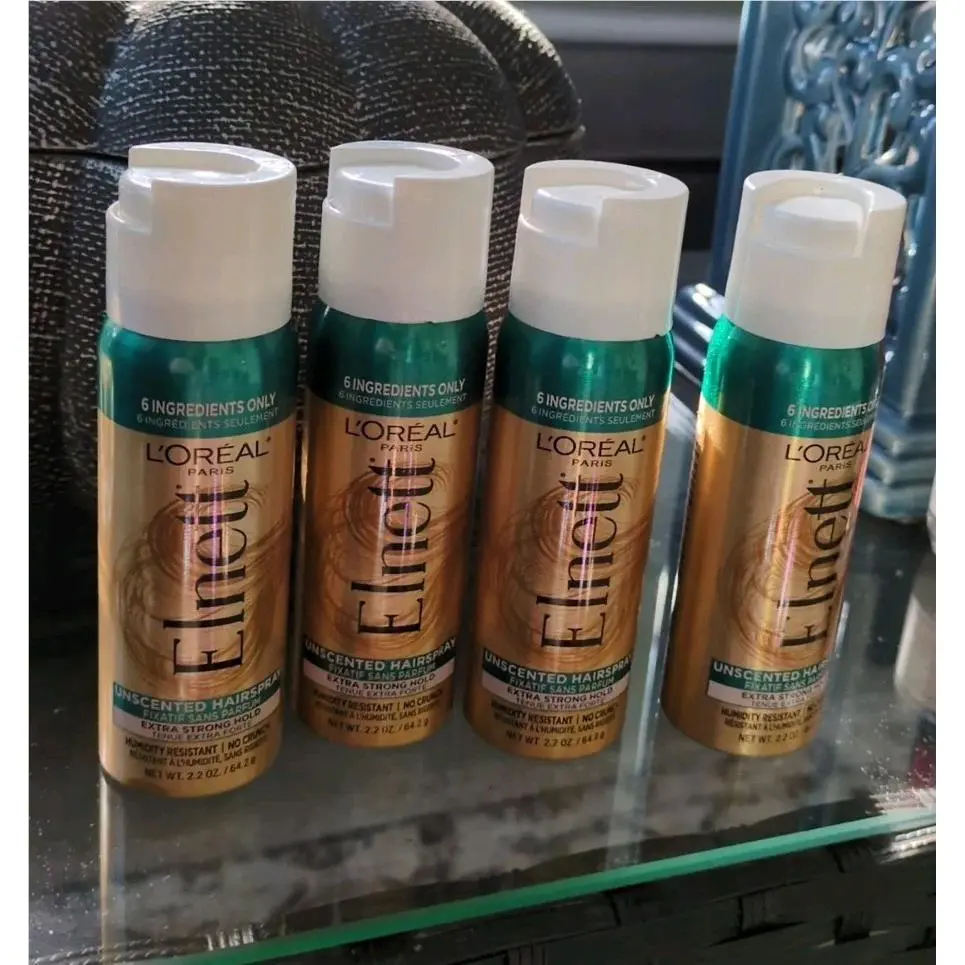 4 L`oreal Paris Elnett Extra Strong Hold Unscented Hairspray Travel Size 2.2 oz