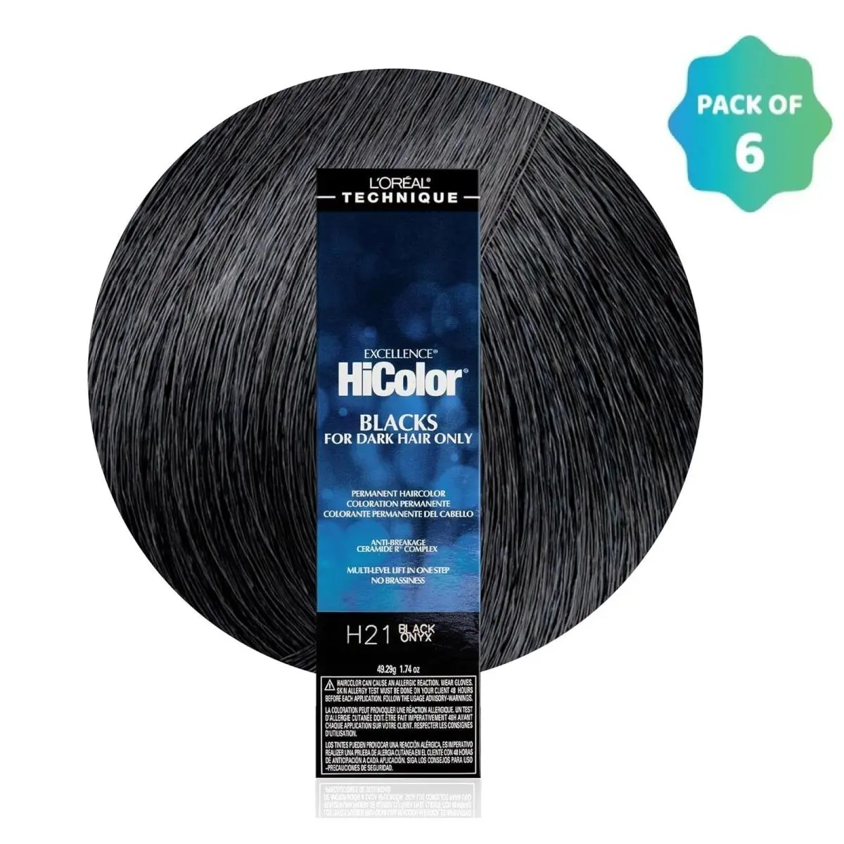 L`oréal 6 Pack L’oreal Hicolor Permanent Hair Color For Dark Hair H21 Black Onyx