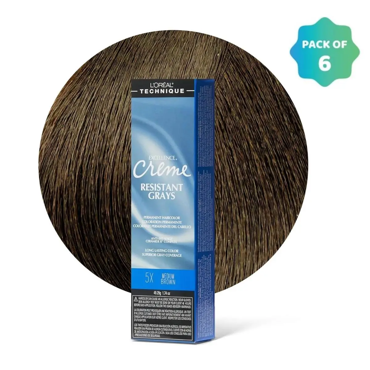 L`oréal 6 Pack L’oreal Excellence Creme Resistant Grays Hair Color 5X Medium Brow