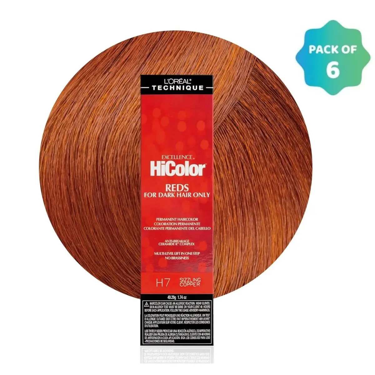 L`oréal 6 Pack L’oreal Hicolor Permanent Hair Color For Dark Hair H7 Sizzling Copper