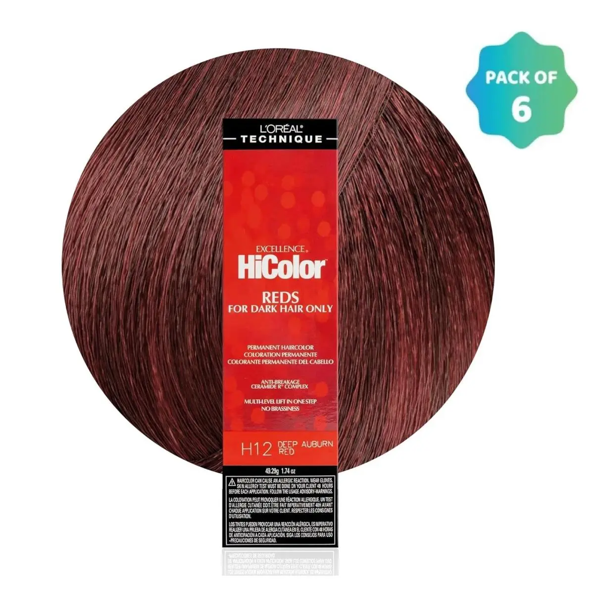 L`oréal 6Pack L’oreal Hicolor Permanent Hair Color For Dark Hair H12 Deep Auburn Red