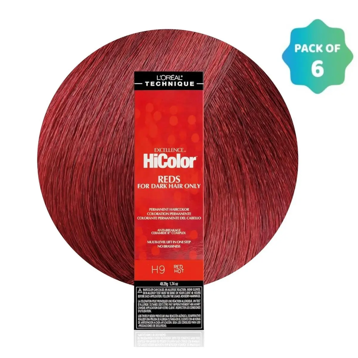 L`oréal 6 Pack L’oreal Hicolor Permanent Hair Color For Dark Hair Only H9 Red Hot