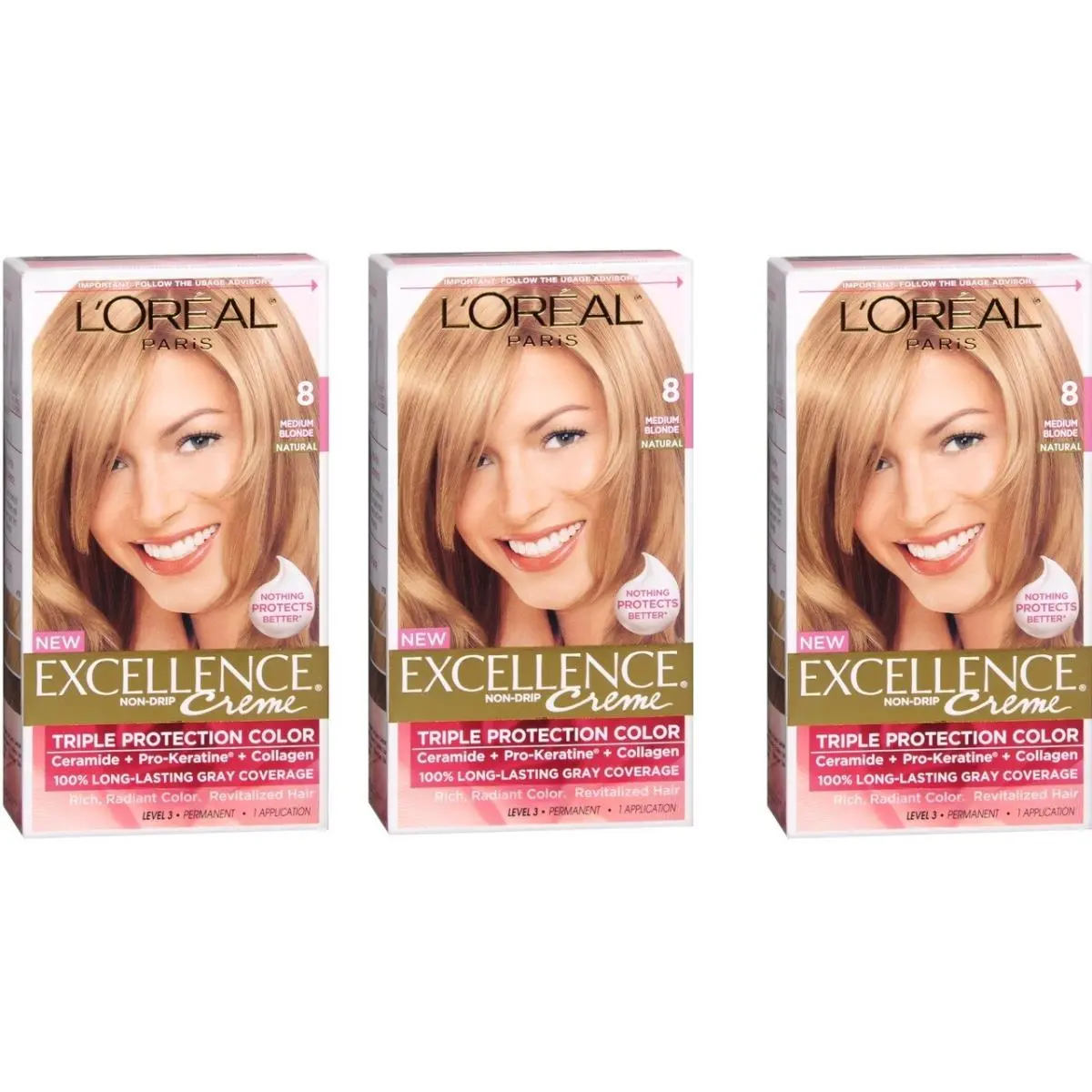 L`oreal Paris Excellence Creme Medium Blonde Permanent Hair Color 3 Pack by L'Oréal