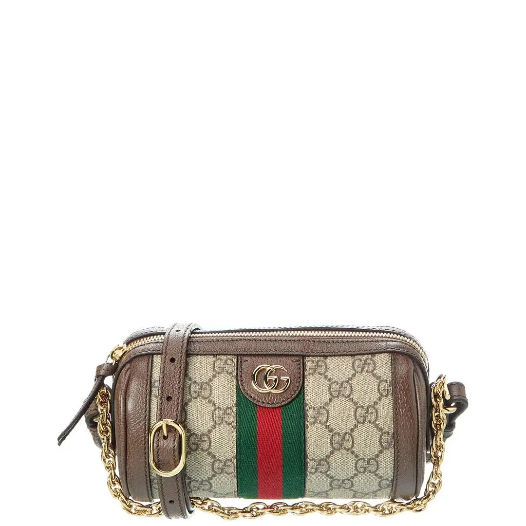 Gucci Ophidia Mini Gg Supreme Canvas Leather Crossbody Women`s Beige