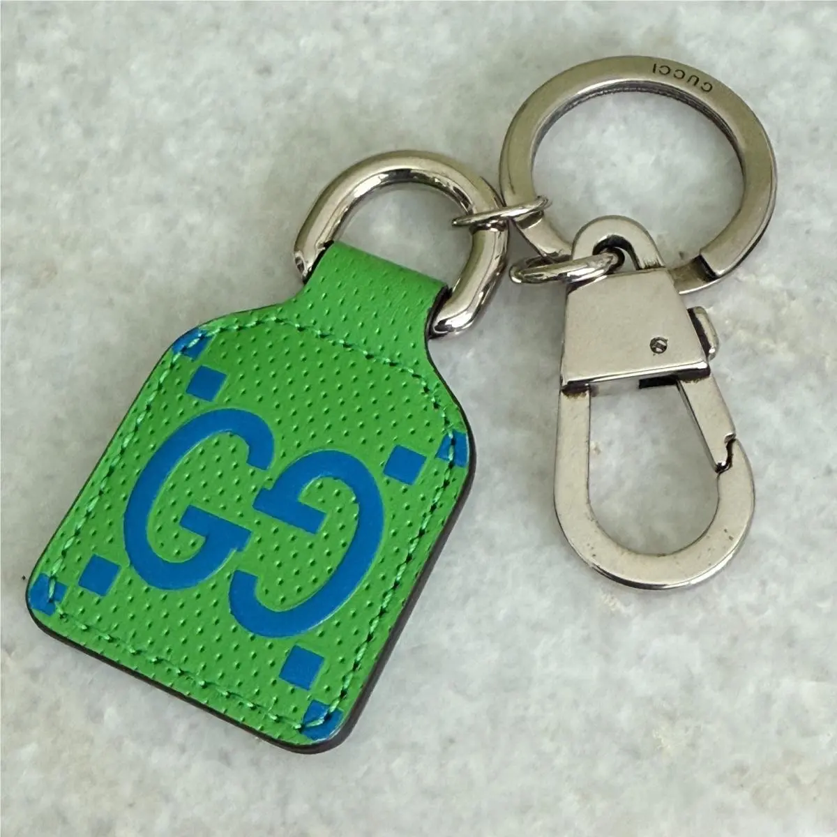 Gucci Embossed GG Leather Metal Bag Charm Key Chain Green 625607