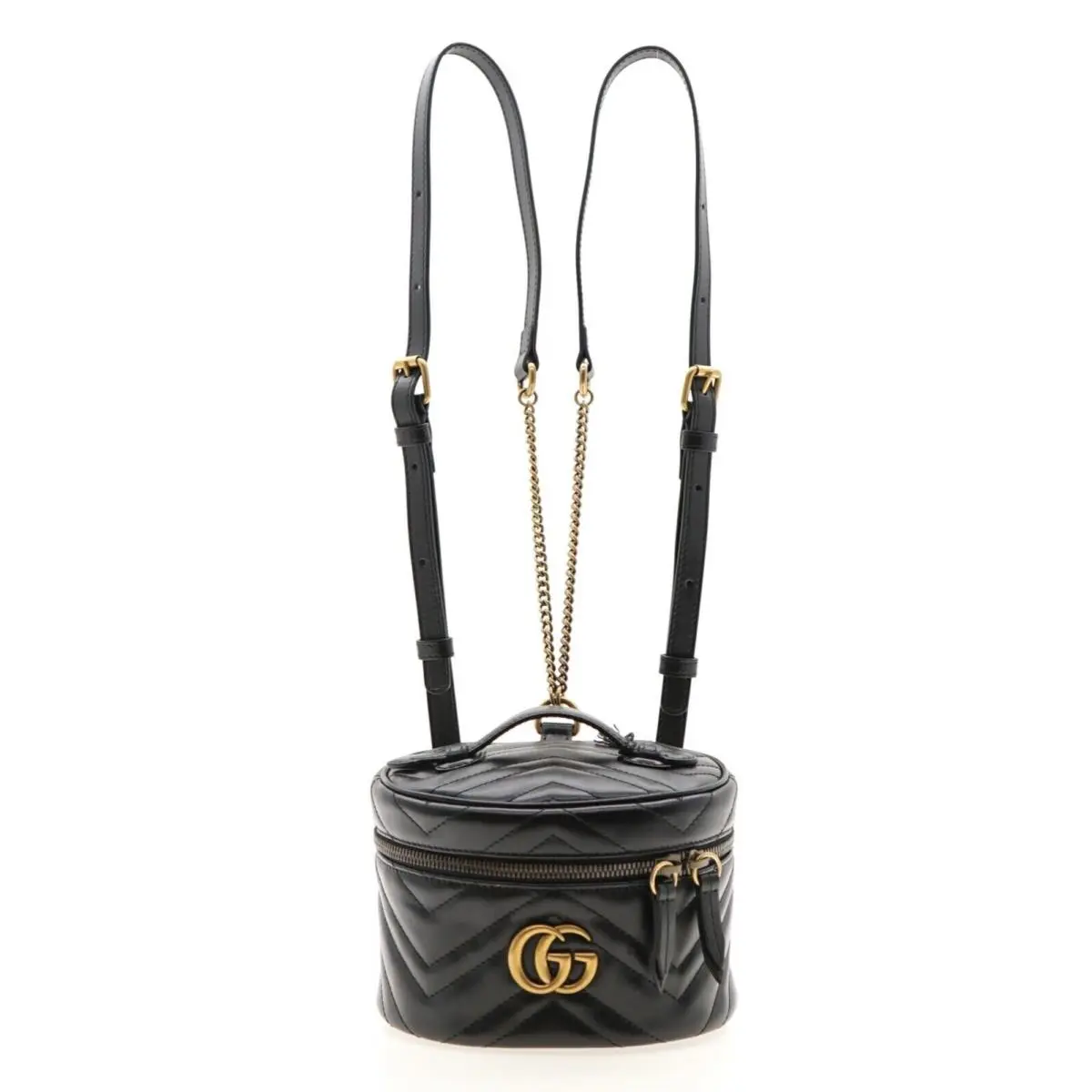 Gucci Mini Round Backpack Marmont Matelasse Black Leather