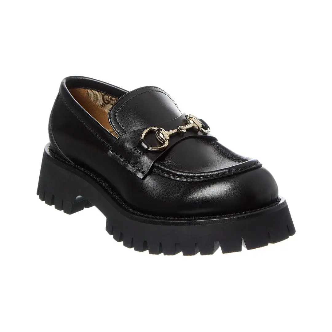 Gucci Horsebit Lug Sole Leather Loafer Women`s Black 36.6
