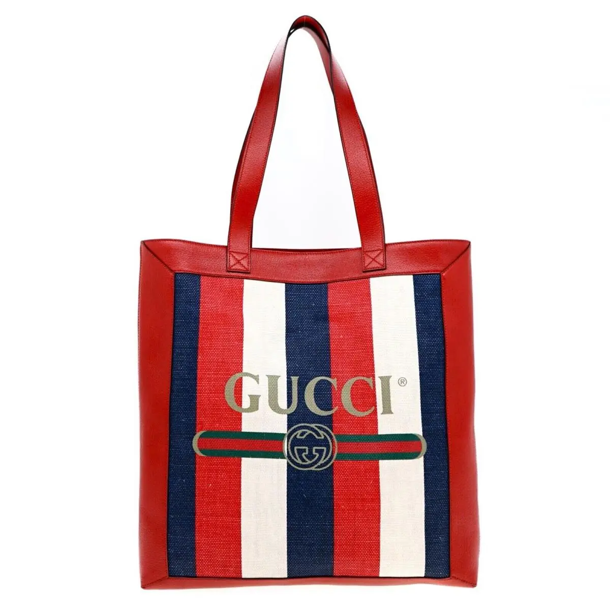 Gucci Sylvie Tote Logo Shoulder Bag Red Baiadera Stripes