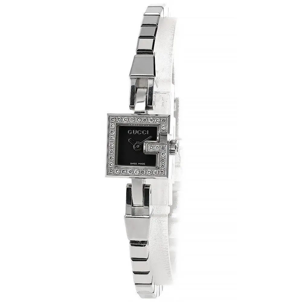 102 Quartz 14mm Diamond Black Square Dial SS Women`s Watch YA102540 by Gucci
