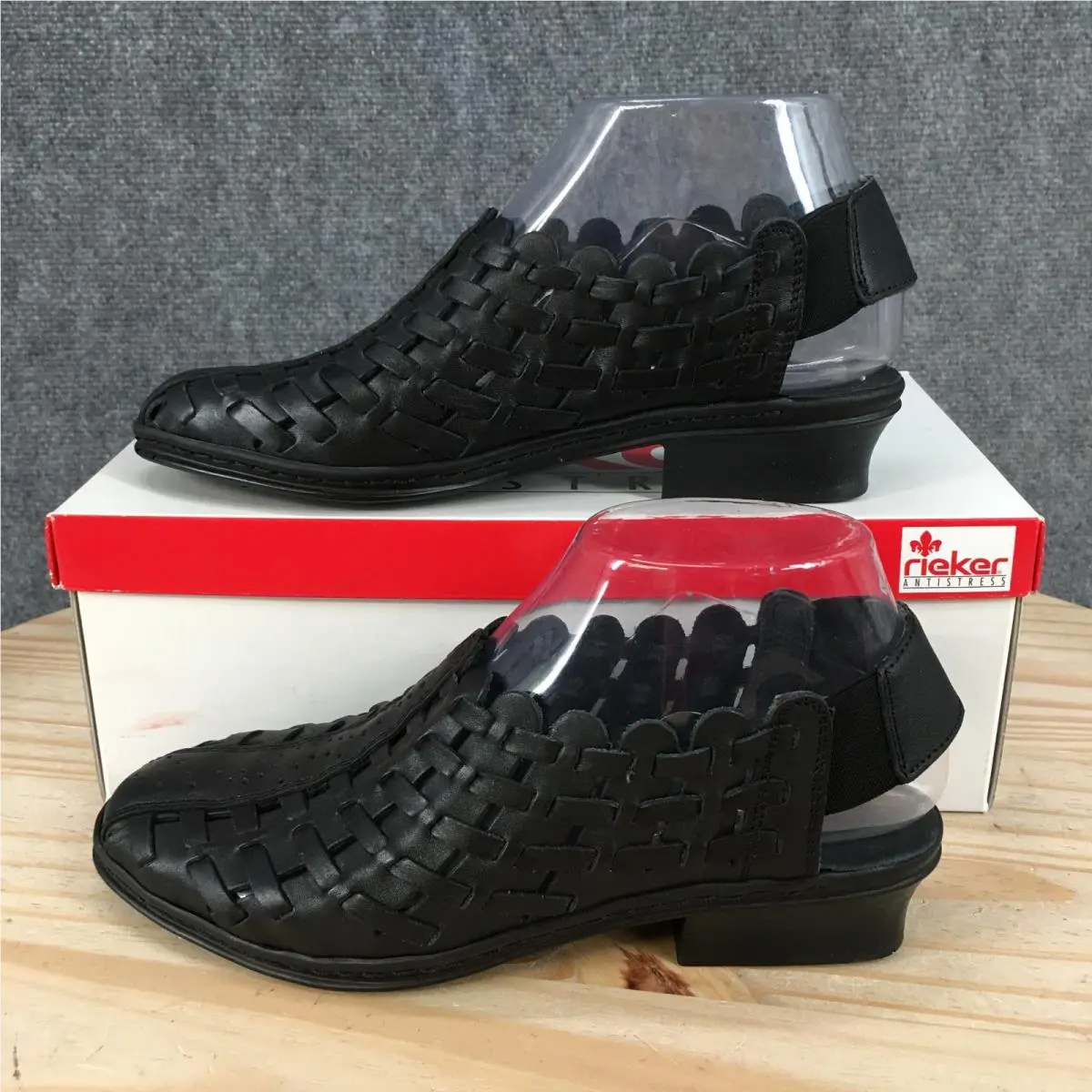 Rieker Sina Sandals Womens 37 Slingback Woven Closed Toe Block Heels Black