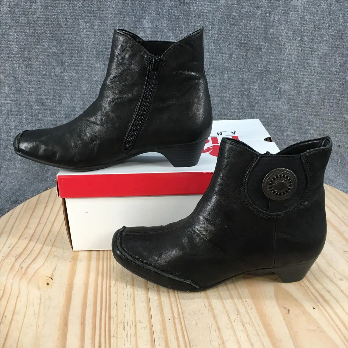 Rieker Boots Women 37 Ankle Bootie Side Zip Comfort Casual Cuban Heels Black