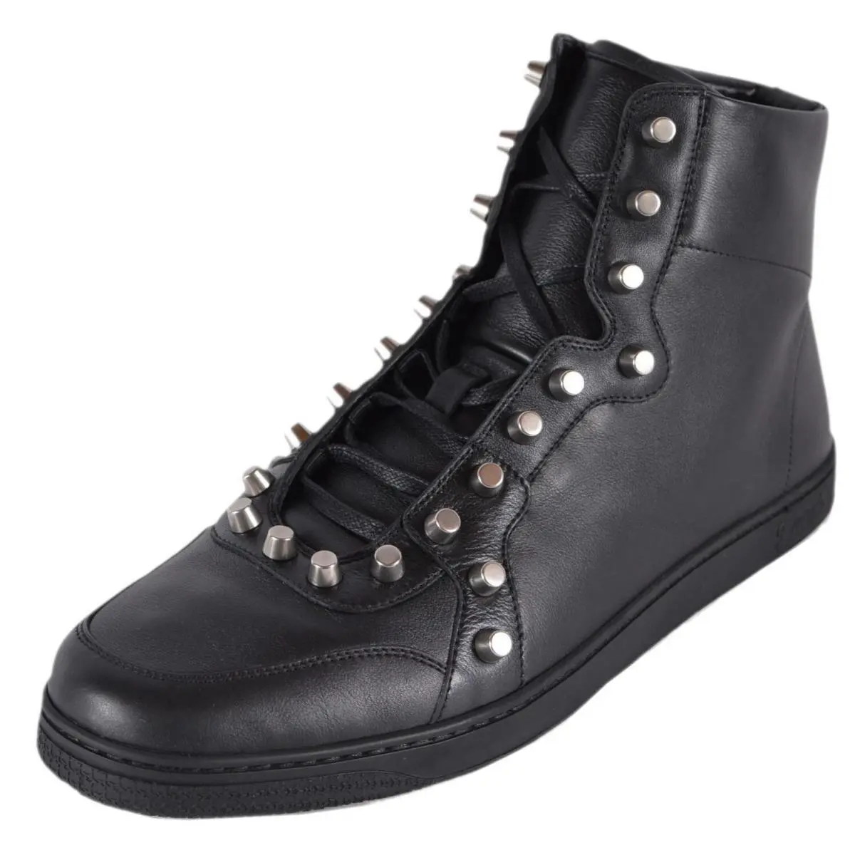 Gucci Mens Black High-top Sneakers with Studs Size 8 G 234780