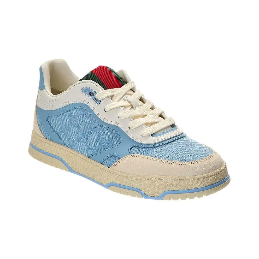 Gucci Re-web Gg Canvas Leather Sneaker Men`s Blue 6 Uk